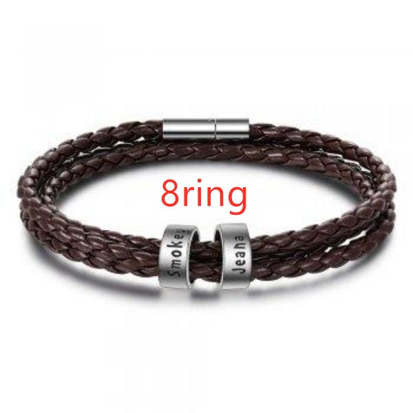 Personalized Mens Braided Genuine Leather Bracelet Stainless Steel Custom Beads Name Charm Bracelet For Men With Family Names - Nyaabs