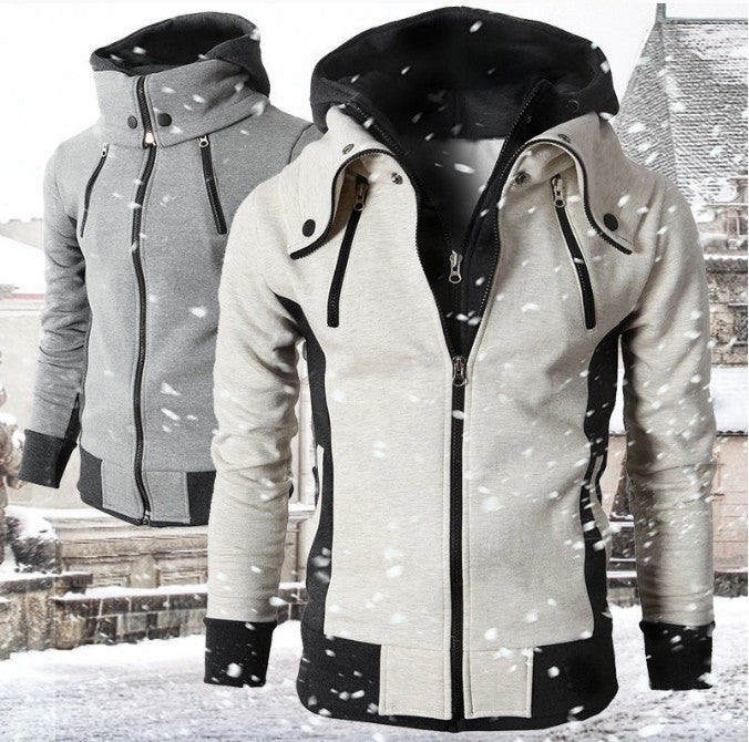 Men's Zip UP Hooded Jacket Fake Two Piece Sports Cardigan Casual Slim Sweatshirt Jacket - Nyaabs