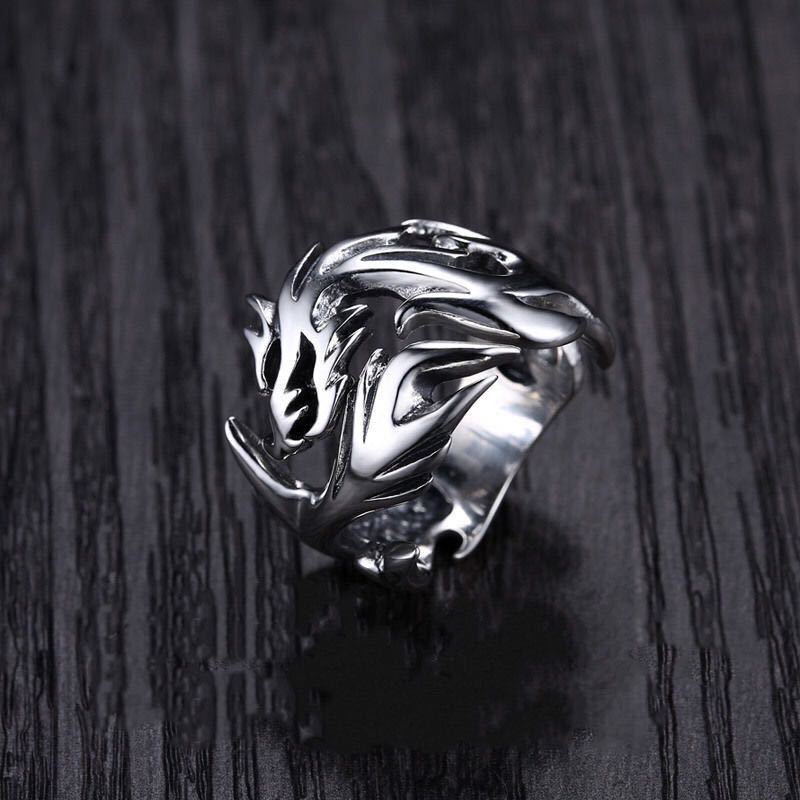 Flame Dragon Silver Ring Men - Nyaabs