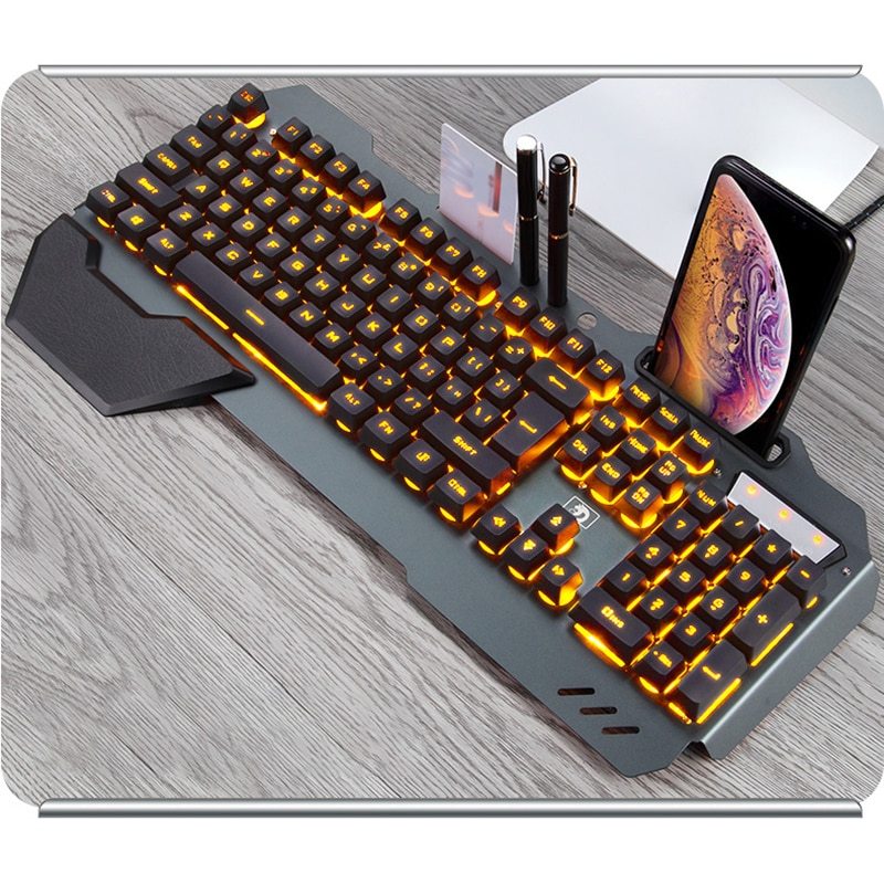 ErgonomicWired Gaming Keyboard with RGB Backlight Phone Holder - Nyaabs