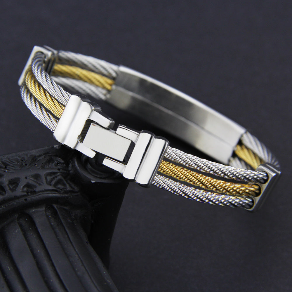 Men's Bracelet 3 Rows Wire Chain Bracelets Bangles Fashion Punk Stainless Steel Cross Bracelet Men Christian Men Jewelry - Nyaabs