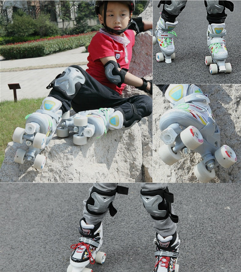 Children's Double-row Four-wheel Roller Skate Protective Gear Set - Nyaabs