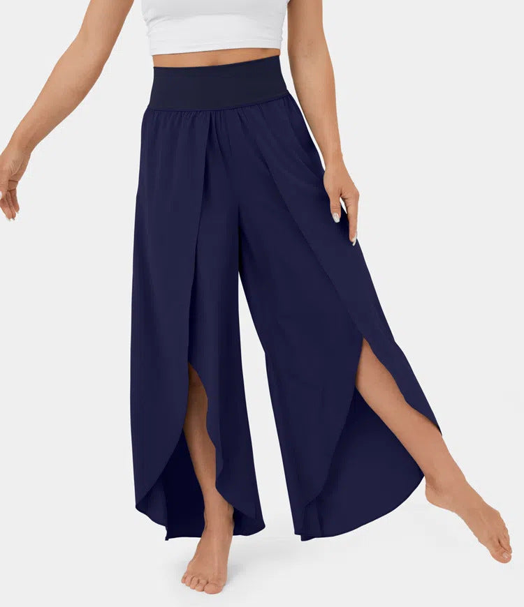 Loose Split Yoga Pants Summer Elastic High Waist Wide Leg Trousers Women's Fashion Versatile Clothing - Nyaabs