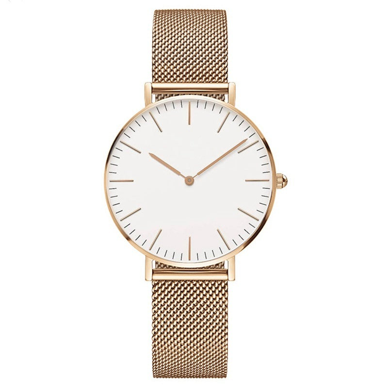 Steel strap watch double needle rose gold ultra-thin quartz men's watch - Nyaabs