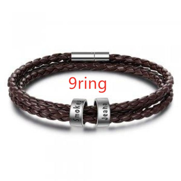 Personalized Mens Braided Genuine Leather Bracelet Stainless Steel Custom Beads Name Charm Bracelet For Men With Family Names - Nyaabs