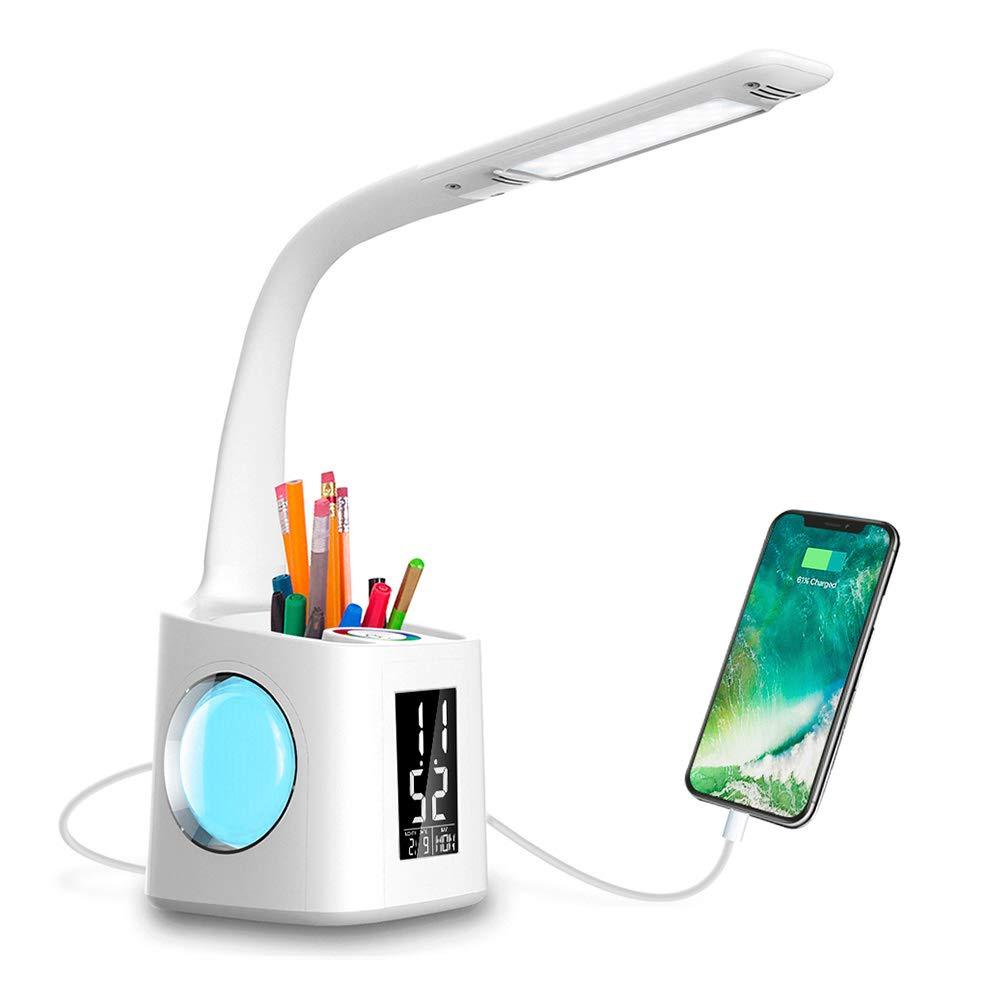 Study LED Desk Lamp USB Charging Port&Screen&Calendar&Colors Night Light Kids Dimmable Table Lamp With Pen Hold nyaabs.com