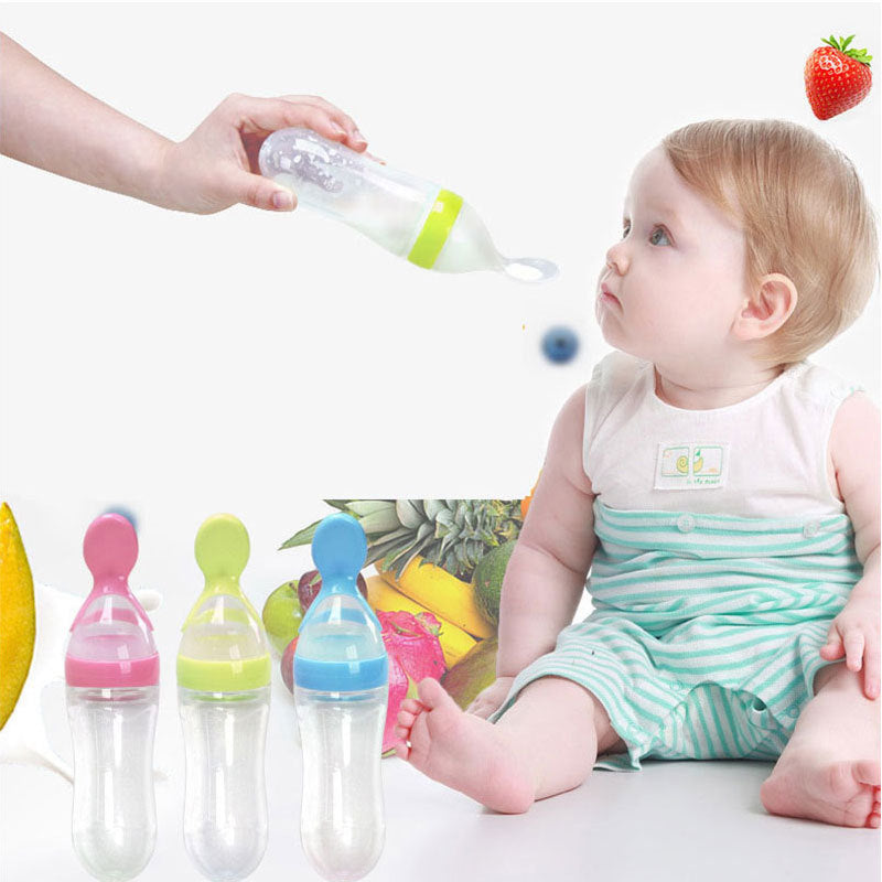 Safe Newborn Baby Feeding Bottle Toddler Silicone Squeeze Feeding Spoon Milk Bottle Baby Training Feeder Food Supplement - Nyaabs