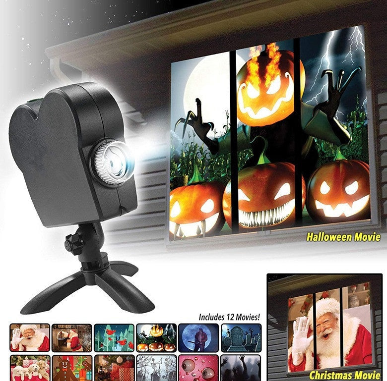 Halloween  Christmas Laser Projector 12 Movies Disco Light Mini Window Home Theater Projector Indoor Outdoor Projector - Nyaabs