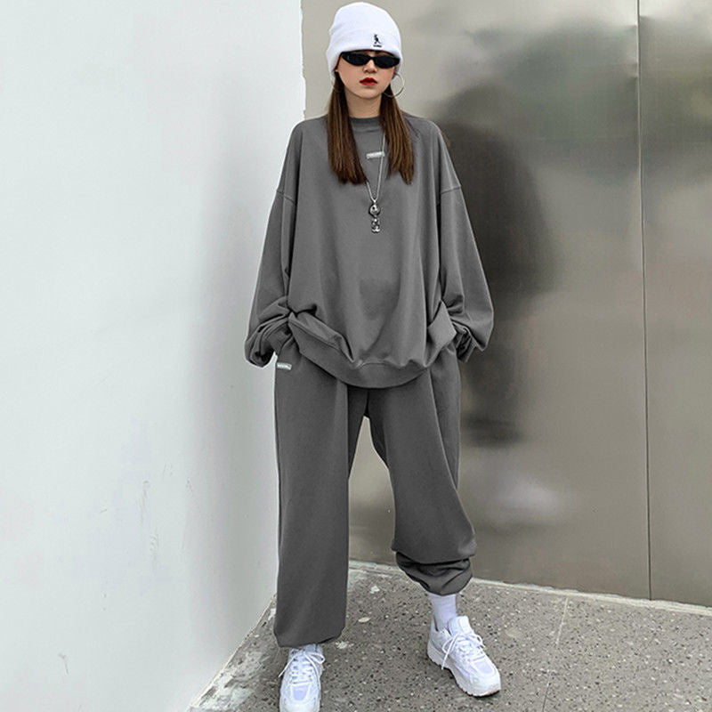 Casual Sports Suit Long Sleeve Loose T-shirt High Waist Pants - Nyaabs