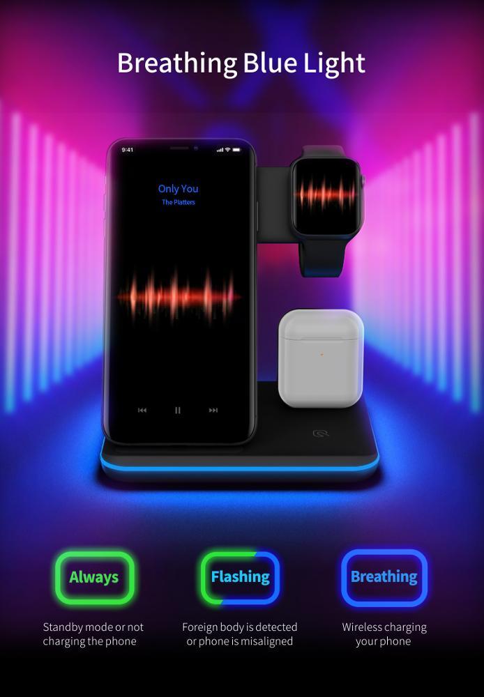 Compatible Mobile Phone Watch Earphone Wireless Charger 3 In 1 Wireless Charger Stand - Nyaabs