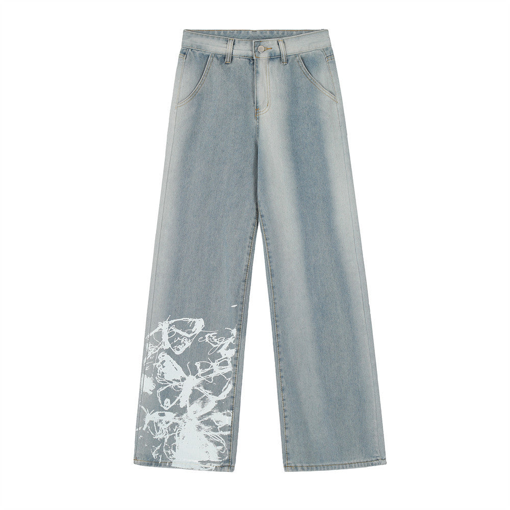 Inkjet Gradient Wide Leg Denim Trousers Men's Hip Hop - Nyaabs