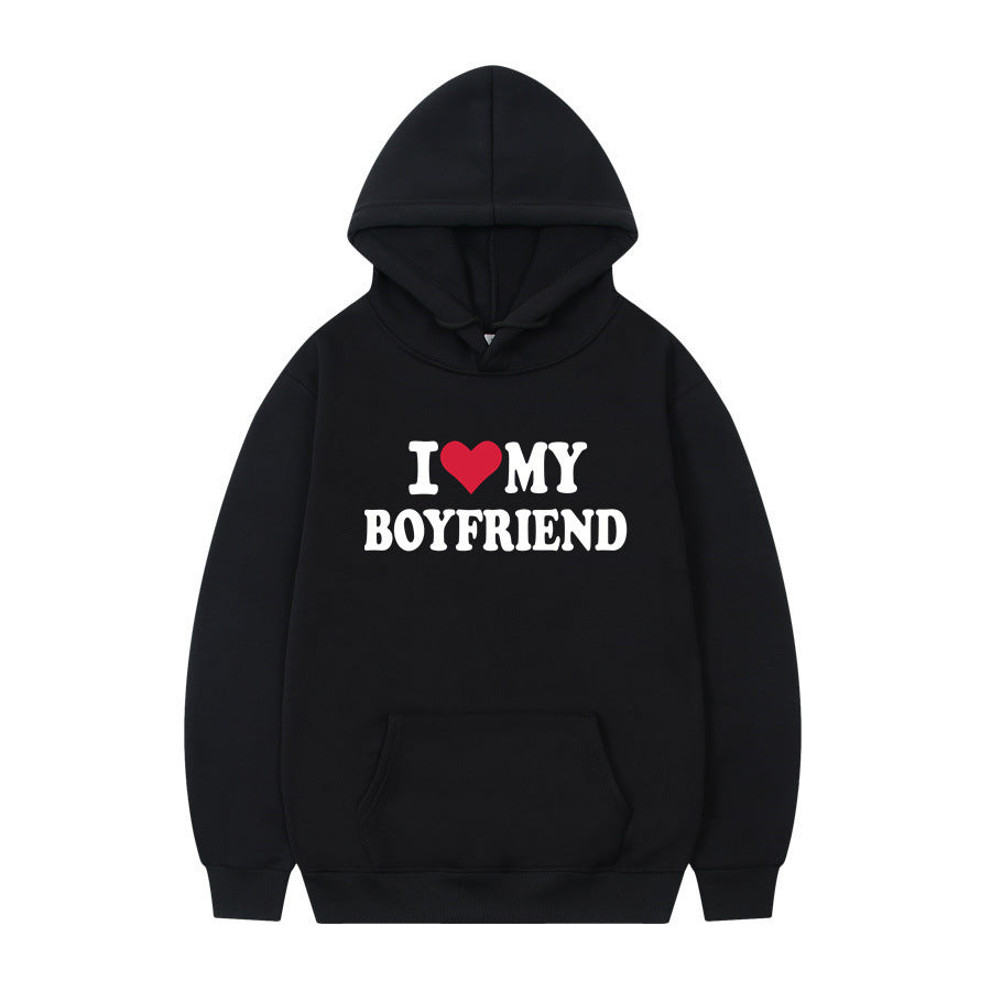 I Love My Boyfriend Print Hoodie Sweatshirt Pullover - Nyaabs