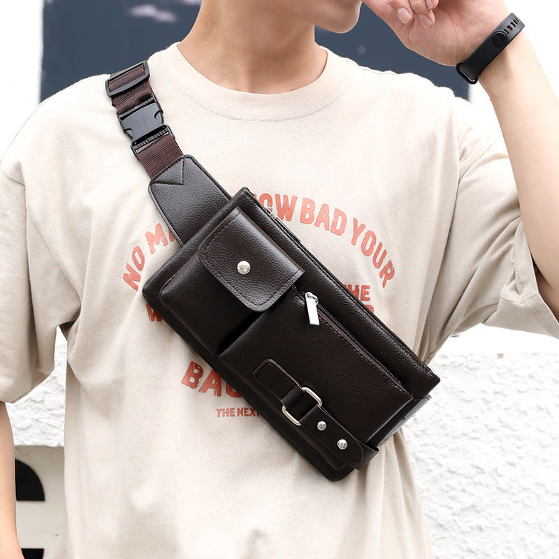 Men's Belt Bag Classic Solid Color PU Leather Waist Bag Outdoor Leisure Travel Fanny Pack Purse - Nyaabs