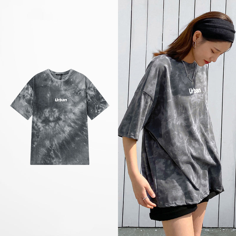 Loose Couple Oversize Gradient Tie-dye Half Sleeve T-shirt - Nyaabs