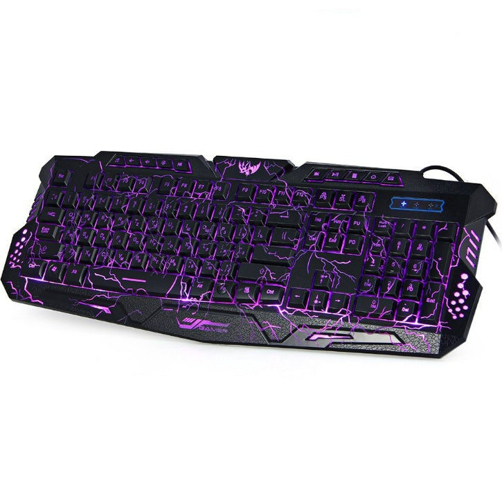 J10 tricolor backlight wired gaming keyboard set colorful luminous gaming mouse keyboard Russian keyboard - Nyaabs