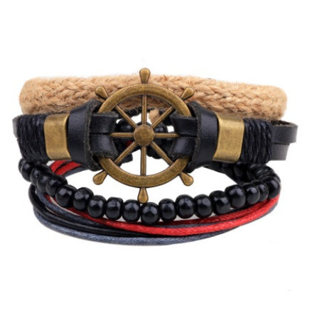 Leather Bracelet Men Multilayer Bead Bracelet Punk Wrap Bracelets for Women Vintage punk Men Jewelry - Nyaabs