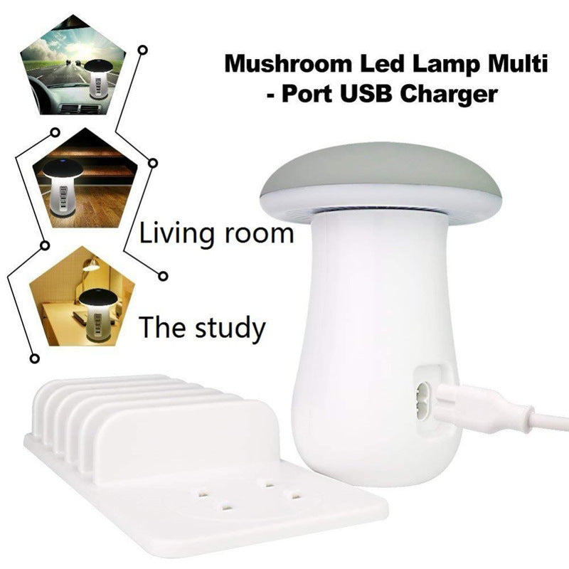 2 In 1 Multifunction Mushroom Lamp LED Lamp Holder USB Charger Home Office Supplies - Nyaabs