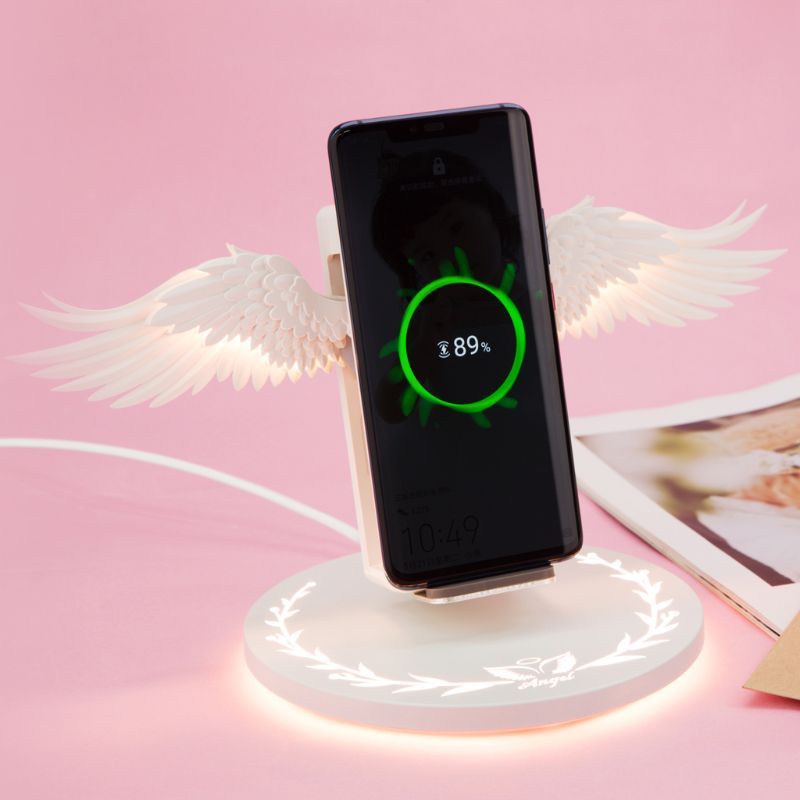 Universal Colorful LED Angel Wings Qi Wireless Charger Charge Dock For Mobile Phone Fast Charger - Nyaabs