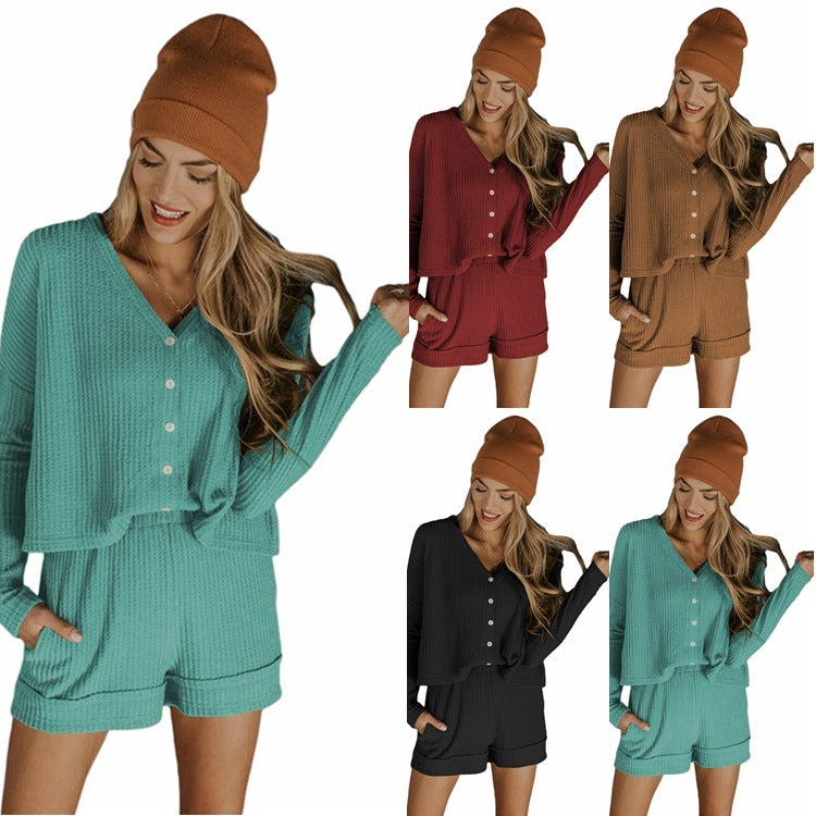 New Spring And Summer Waffle Suit Home Wear Sports Suit - Nyaabs