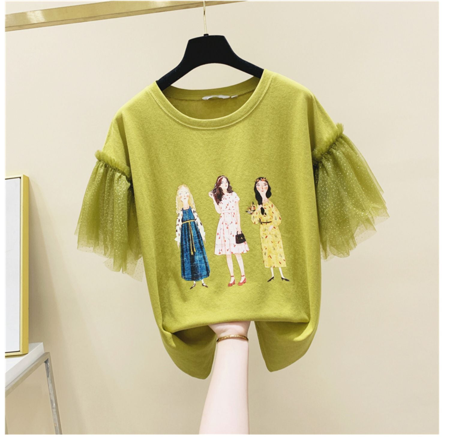 Mesh Stitching Short-Sleeved Printed Cotton T-Shirt - Nyaabs