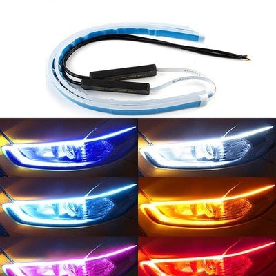 Led DRL Car Daytime Running Lights Flexible Waterproof Auto Turn Signal Yellow Brake Side Headlights Light Car Accessories - Nyaabs