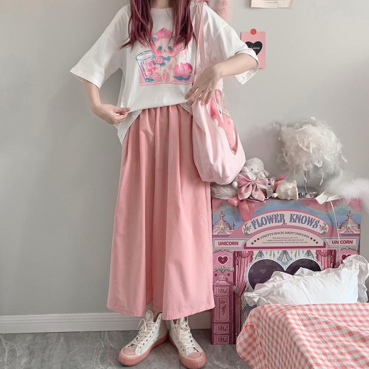 Peach Juice Print Cute T-Shirt Short-Sleeved Female Japanese Soft Girl White Pink Cotton Summer - Nyaabs