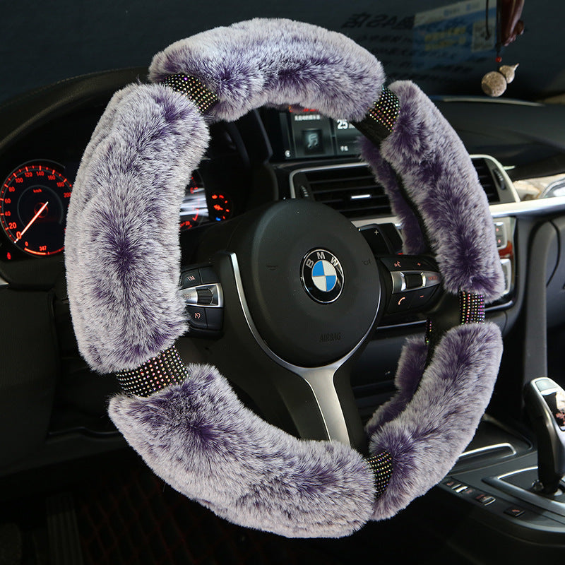 Car Steering Wheel Cover Winter Plush Steering Wheel Cover Korea Diamond Fashion Cute Handle Cover Car Accessories - Nyaabs