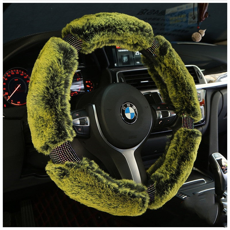 Car Steering Wheel Cover Winter Plush Steering Wheel Cover Korea Diamond Fashion Cute Handle Cover Car Accessories - Nyaabs