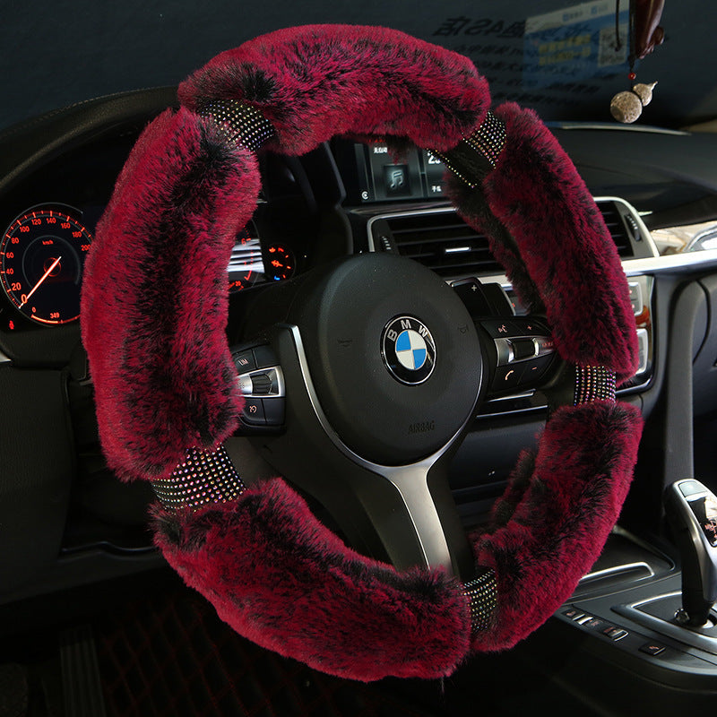 Car Steering Wheel Cover Winter Plush Steering Wheel Cover Korea Diamond Fashion Cute Handle Cover Car Accessories - Nyaabs