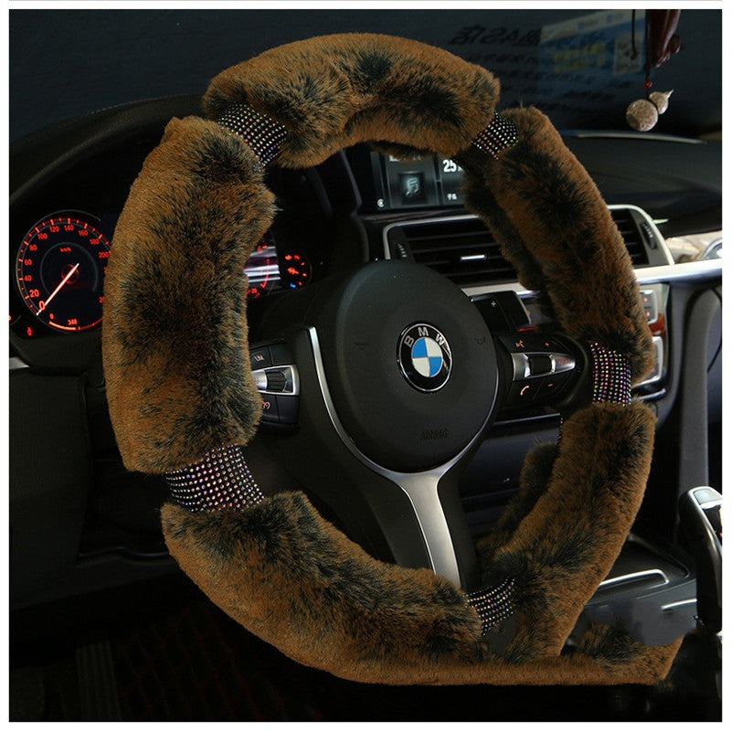 Car Steering Wheel Cover Winter Plush Steering Wheel Cover Korea Diamond Fashion Cute Handle Cover Car Accessories - Nyaabs