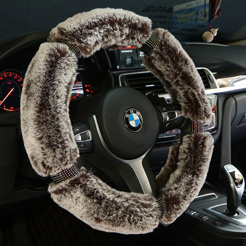 Car Steering Wheel Cover Winter Plush Steering Wheel Cover Korea Diamond Fashion Cute Handle Cover Car Accessories - Nyaabs