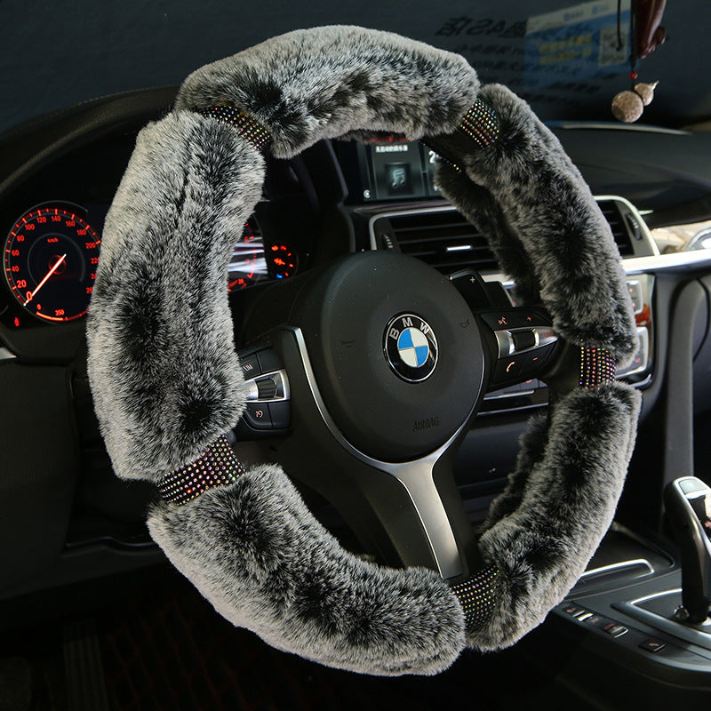 Car Steering Wheel Cover Winter Plush Steering Wheel Cover Korea Diamond Fashion Cute Handle Cover Car Accessories - Nyaabs