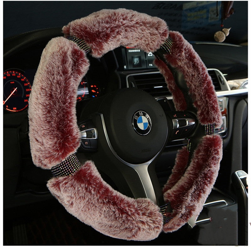 Car Steering Wheel Cover Winter Plush Steering Wheel Cover Korea Diamond Fashion Cute Handle Cover Car Accessories - Nyaabs