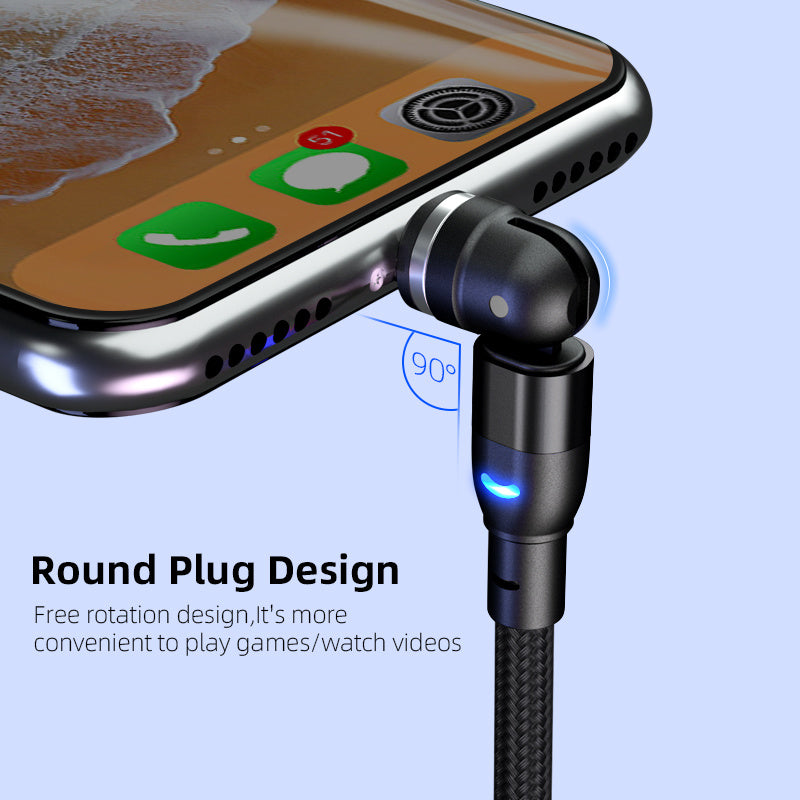 Data Cable 540 Degree Blind Suction Round Magnetic Charging Cable Three-in-one Bent Magnetic Cable - Nyaabs