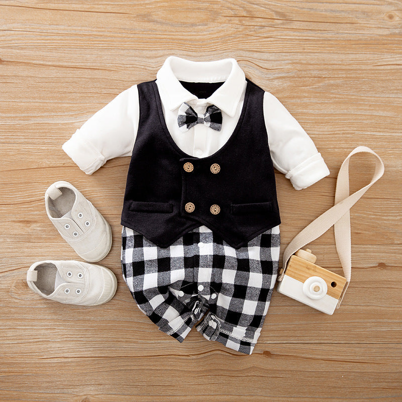 Baby Jumpsuit Spring And Autumn Models Foreign Trade Gentleman Baby Clothes Long-Sleeved Baby Clothes Baby Clothes - Nyaabs