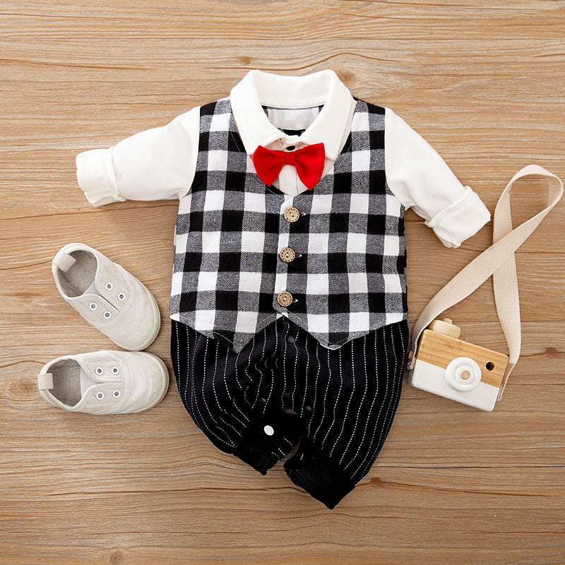 Baby Jumpsuit Spring And Autumn Models Foreign Trade Gentleman Baby Clothes Long-Sleeved Baby Clothes Baby Clothes - Nyaabs