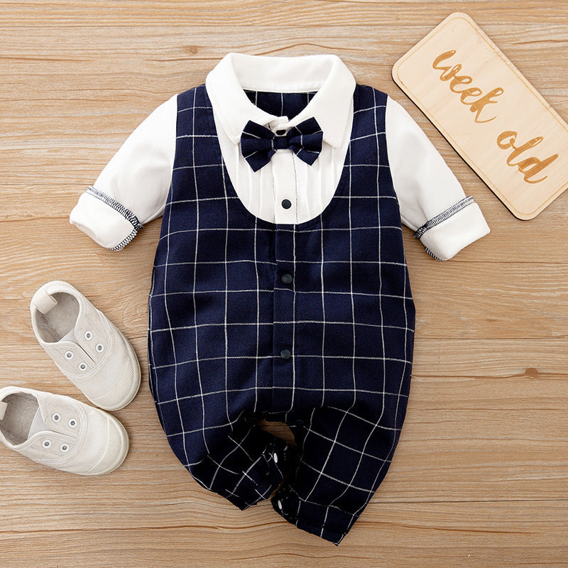 Baby Jumpsuit Spring And Autumn Models Foreign Trade Gentleman Baby Clothes Long-Sleeved Baby Clothes Baby Clothes - Nyaabs