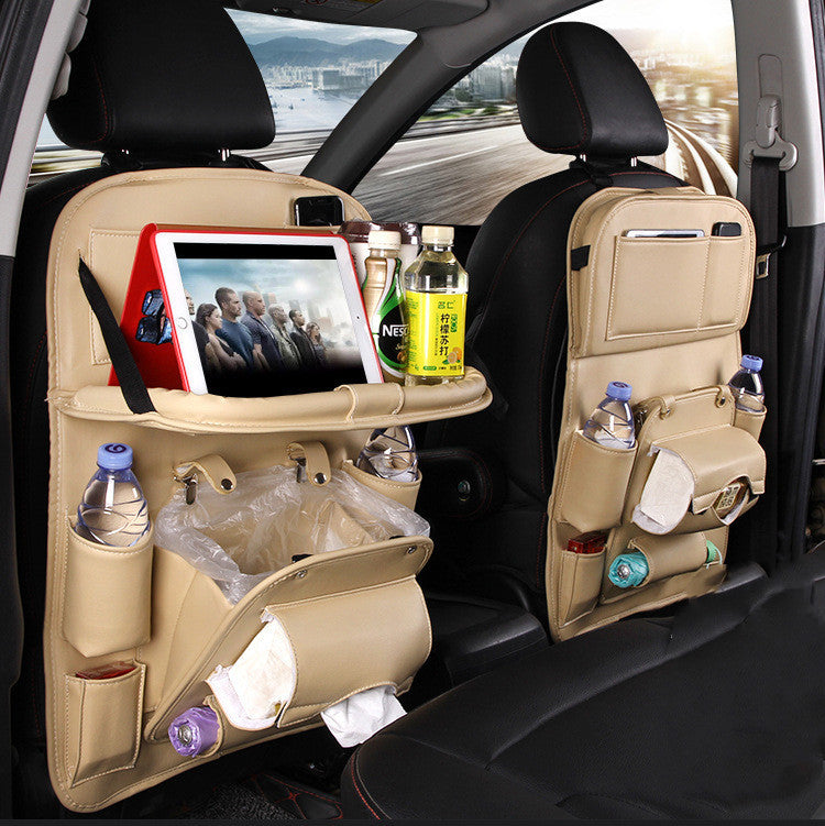 PU Leather Car Storage Bag Multifunction Seat Back Tray Hanging Bag Waterproof Car Organizer Automotive Interior Accessories - Nyaabs