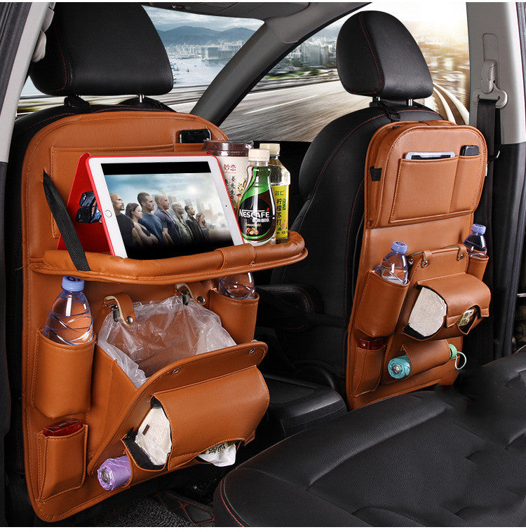 PU Leather Car Storage Bag Multifunction Seat Back Tray Hanging Bag Waterproof Car Organizer Automotive Interior Accessories - Nyaabs