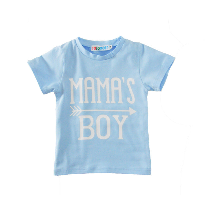 Children's Clothing Boy Suit Short-Sleeved T-Shirt Blue Letter Arrow Geometric Pants Baby Two-Piece Suit - Nyaabs