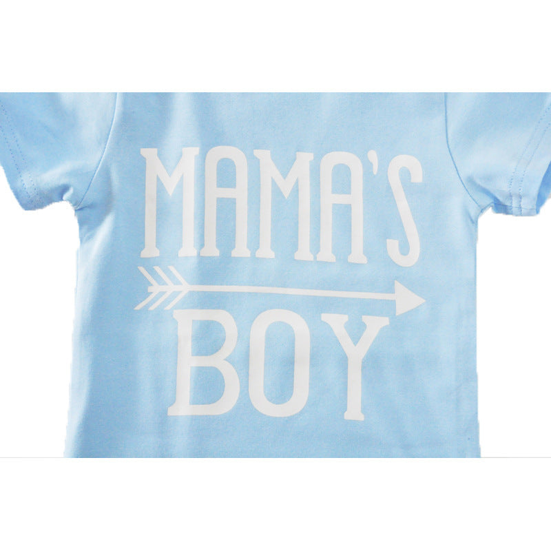 Children's Clothing Boy Suit Short-Sleeved T-Shirt Blue Letter Arrow Geometric Pants Baby Two-Piece Suit - Nyaabs