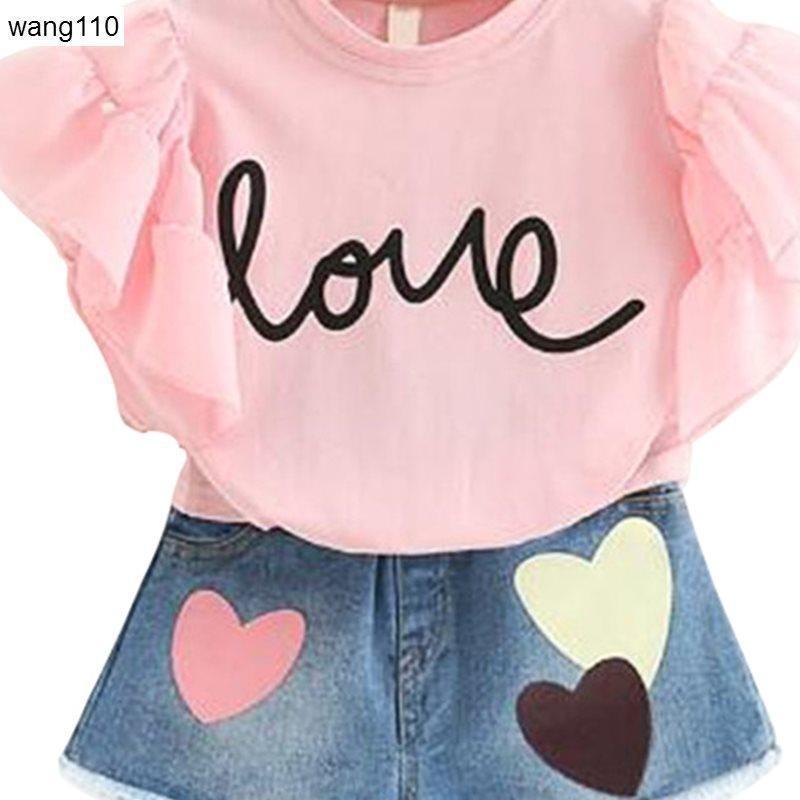 Summer Kids Girls Clothing Sets 2 pcs T-shirt Hole Pants Set - Nyaabs