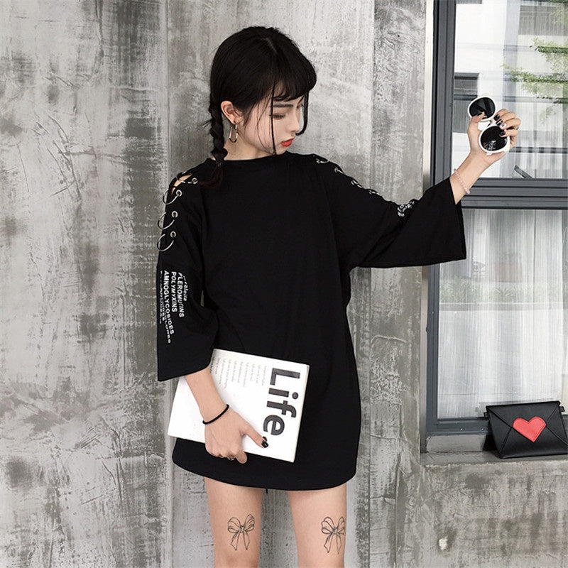 Hoop Half Sleeve T-Shirt Loose Short Sleeves - Nyaabs