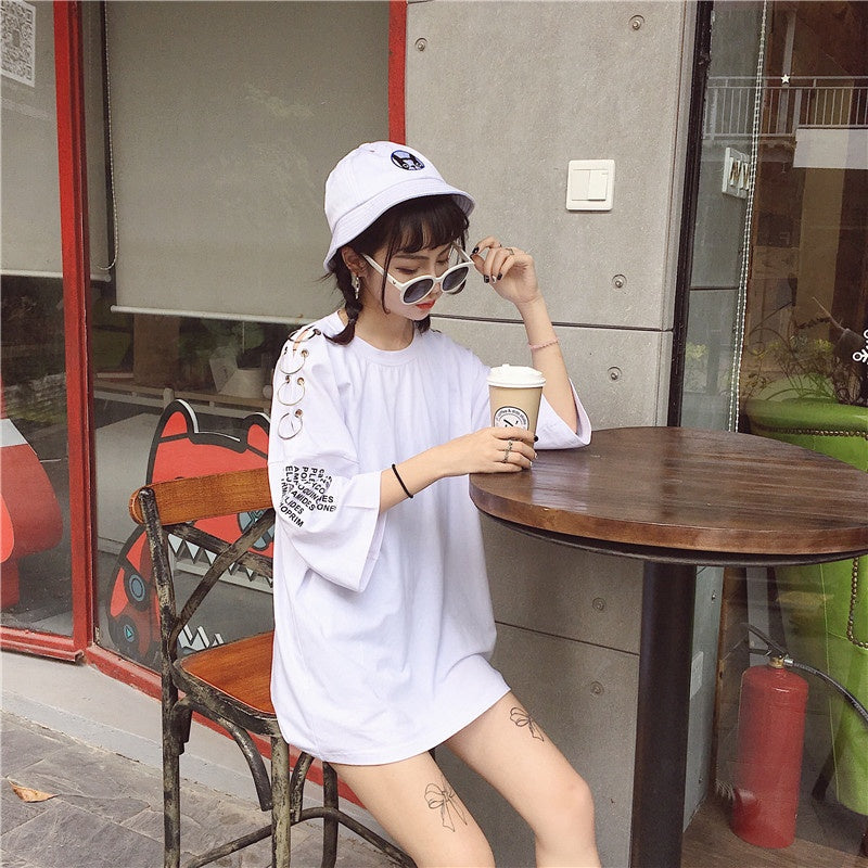 Hoop Half Sleeve T-Shirt Loose Short Sleeves - Nyaabs