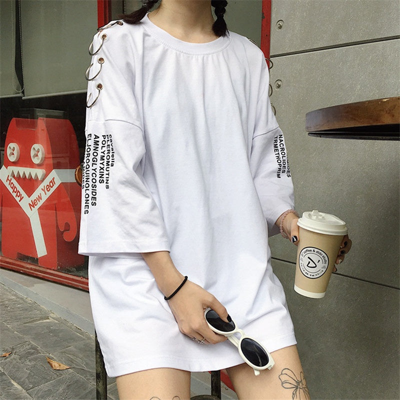 Hoop Half Sleeve T-Shirt Loose Short Sleeves - Nyaabs