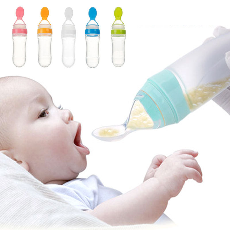 Safe Newborn Baby Feeding Bottle Toddler Silicone Squeeze Feeding Spoon Milk Bottle Baby Training Feeder Food Supplement - Nyaabs