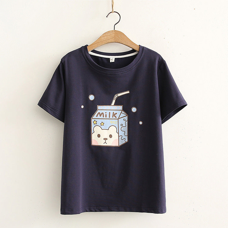 Printed Short-sleeved T-shirt Women Loose Casual Half-sleeved - Nyaabs