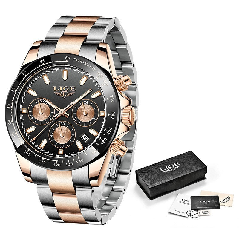 Men's Quartz Watch Multifunction Chronograph Sports Waterproof Watch - Nyaabs