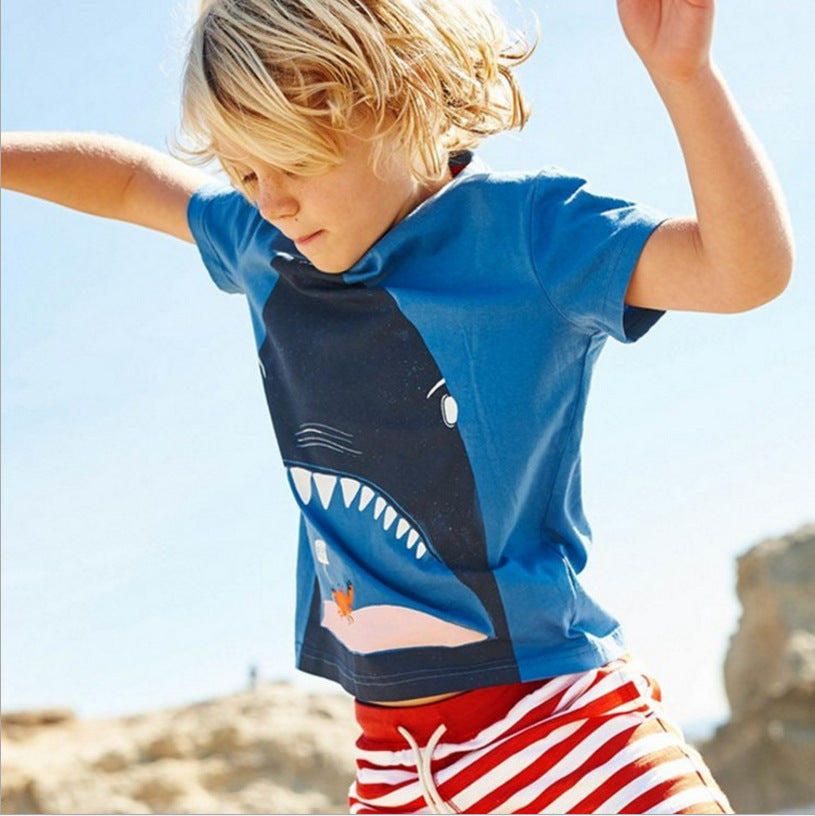 Children's Summer Short-Sleeved T-Shirt New Shark Half-Sleeved Top - Nyaabs