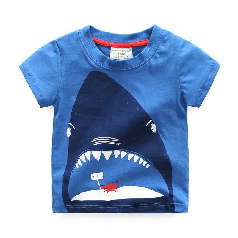 Children's Summer Short-Sleeved T-Shirt New Shark Half-Sleeved Top - Nyaabs